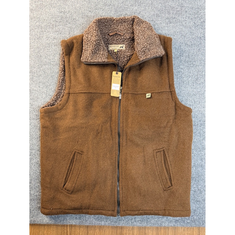 Peruvian Link Alpaca Wool Moosehead Vest Mens Small Brown Full Zip Insulated
